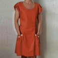 thumbnail image 2 of WREESH Womens Fashion Cotton Linen Dress Solid Short Sleeve Casual Dress Swingcomfy Beach Sundress with Pokets Orange, 2 of 5