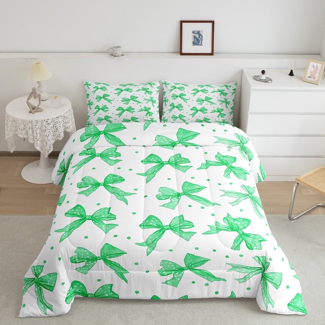 Erosebridal Ensembles de Literie Nœud Papillon Vert Simple avec Couette, Insert de Couette à Imprimé Aquarelle, Décor de Princesse de Rêve, 2 Pcs