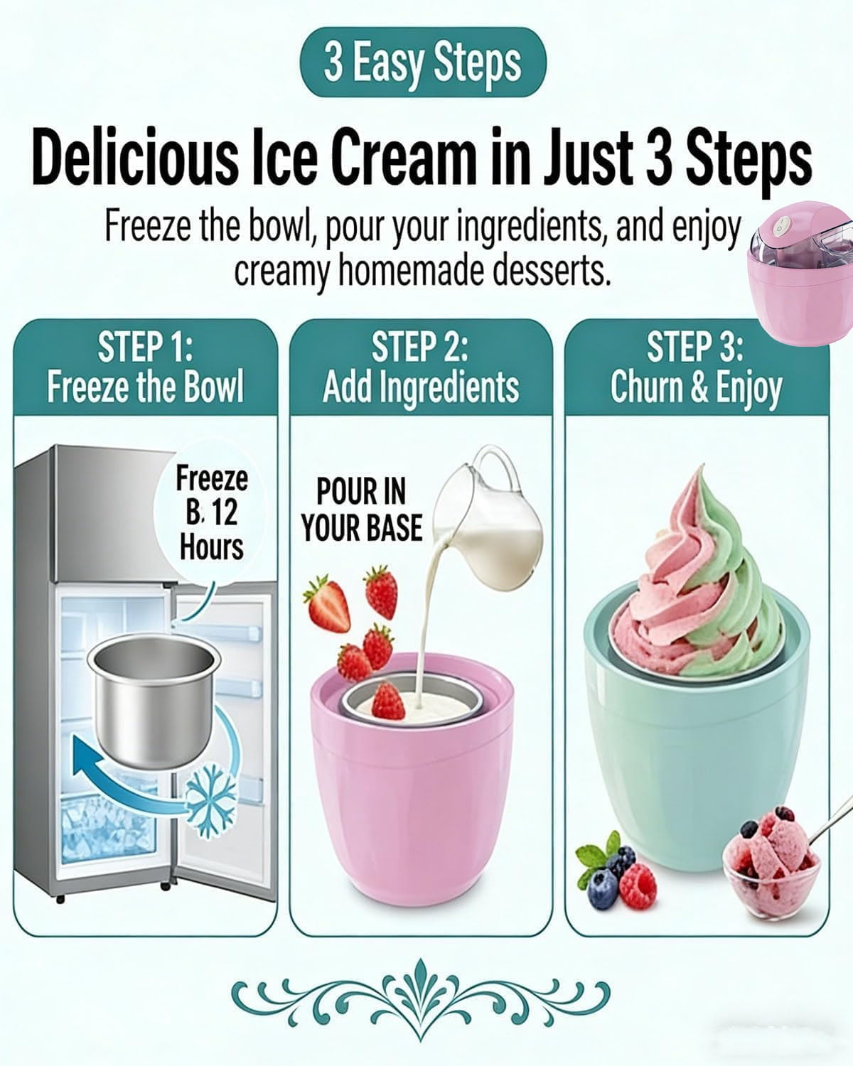 Small Home Mini Ice Cream Maker, DIY Mini Ice Cream Maker, One-Touch Dessert Maker, Single Serving of Gelato, Frozen Yogurt, Compact Electric Makers, Everyday Kitchen Use, Green