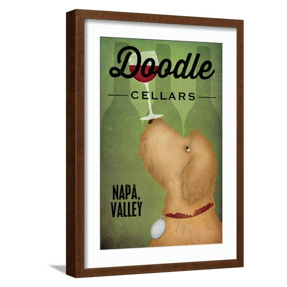 Art.com Doodle Wine II Art Print by Ryan Fowler, Brown Frame Wall Art, 17" x 23"