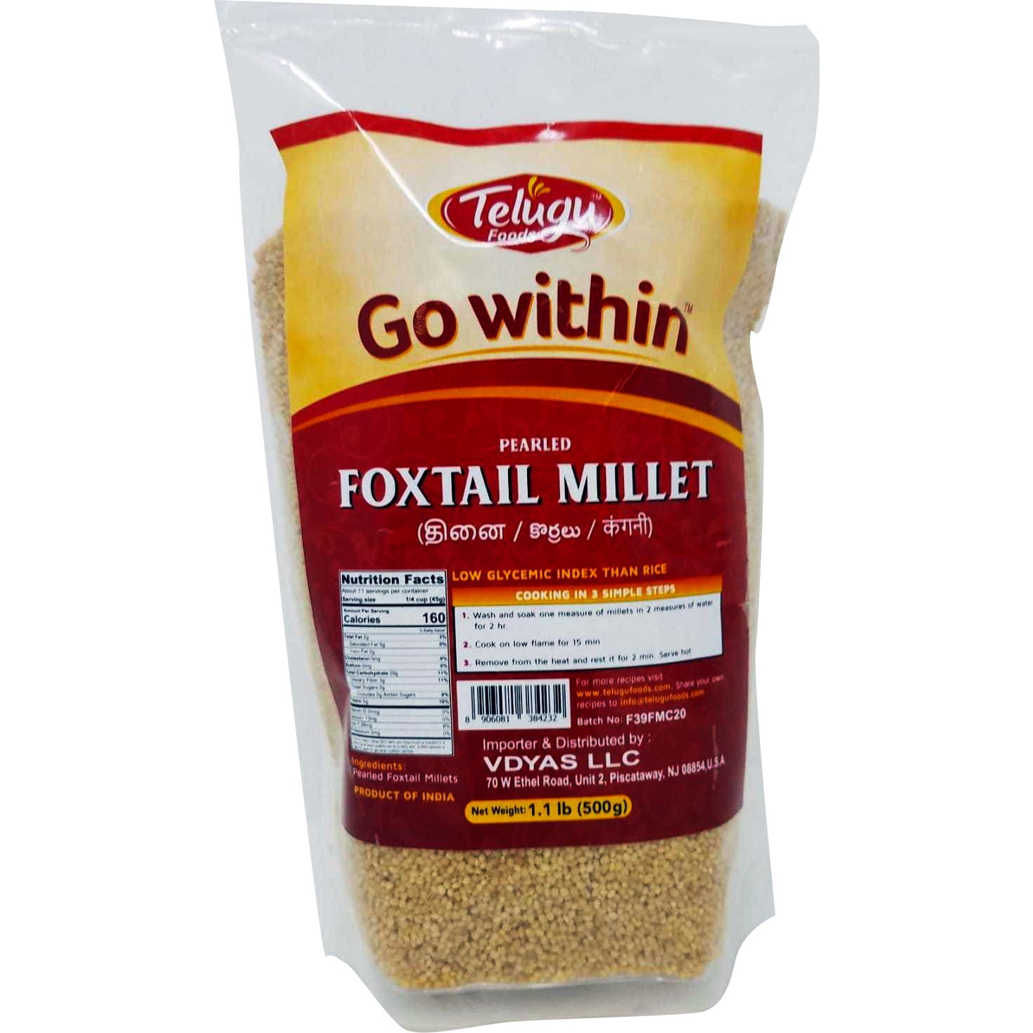 Pack Of 4 Telugu Foxtail Millet 500 Gm (1.1 Lb)