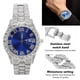 thumbnail image 3 of Reloj de cuarzo plateado ANGGREK con esfera azul diamantes de imitación, 3 of 8