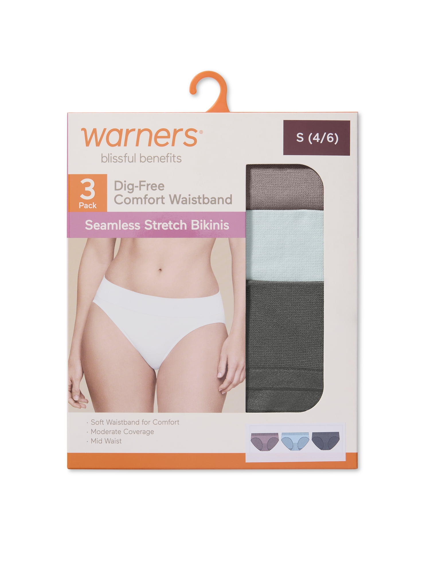 Warners® Blissful Benefits Women's Dig-Free Comfort Seamless Stretch Mid Waist 3-Pack Bikini S-3XL