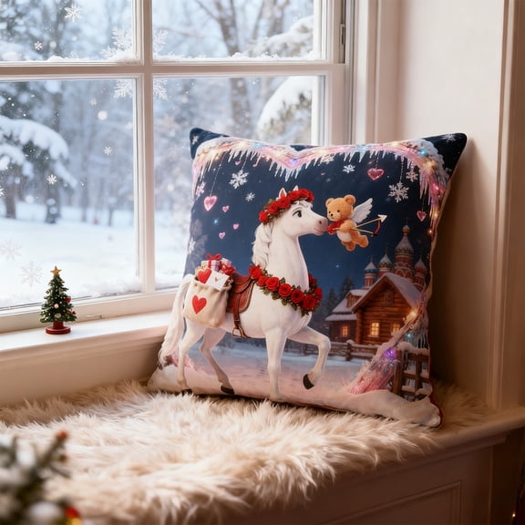 HaoXun Valentine's Day Decorative Linen Pillow Cover 18x18 Inches with Cute Animal Graphic Print for Home Decor