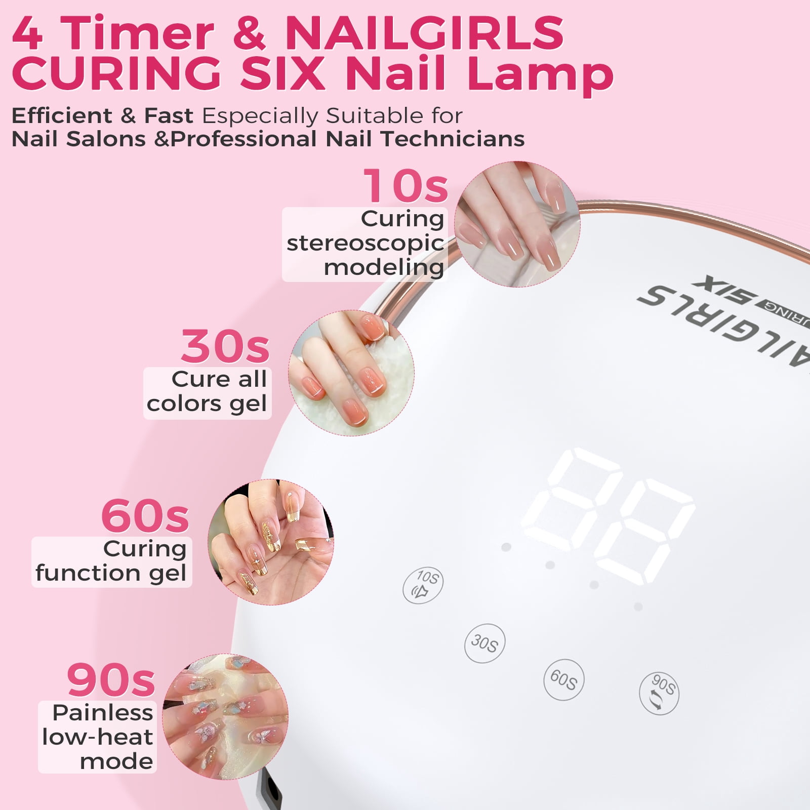 NAILGIRLS Professional Nail Lamp 60W Salon UV Nail Lamp- Fast Curing, UV Light for Gel Nails wiht 4 Timer Setting for Salon Manicures & Pedicures