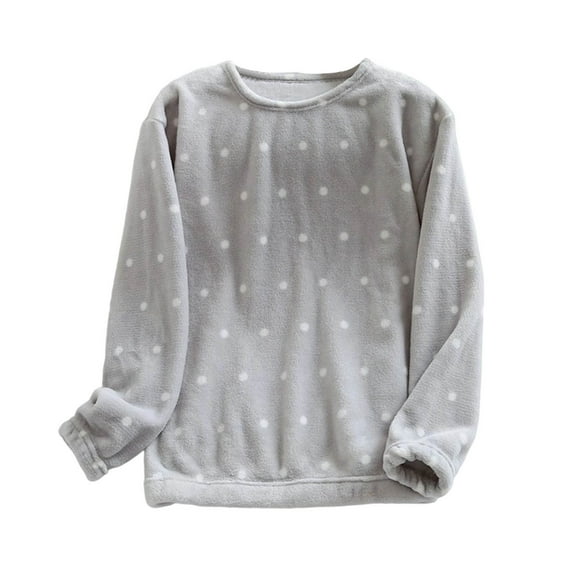 Fengactive Women's Plush Pajama Tops Long Sleeve Winter Warm Thick Sleeping Pullover Polka Dots Sleepwear