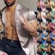 thumbnail image 4 of Mens Satin Silk Shiny Dress Shirt Short Sleeve Button Down Shirts Wedding Party, 4 of 8