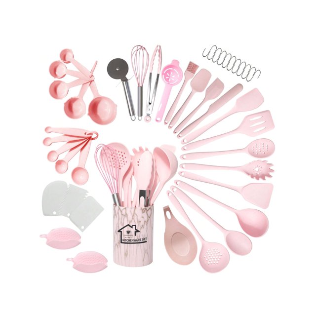 Silicone Kitchen Utensil Set - 44pcs Cooking Utensils Set With Holder Turner Spatula Ladle Tongs Whisk For Non-Stick Cookware, Heat Resistant Kitchen