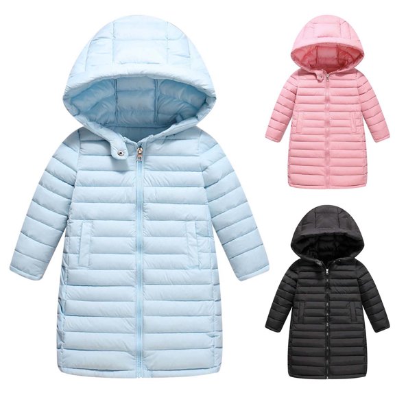 Liyamei Kids Long Hooded Padded Jacket with Zipper for Winter Cold Weather Size 3-4 Years