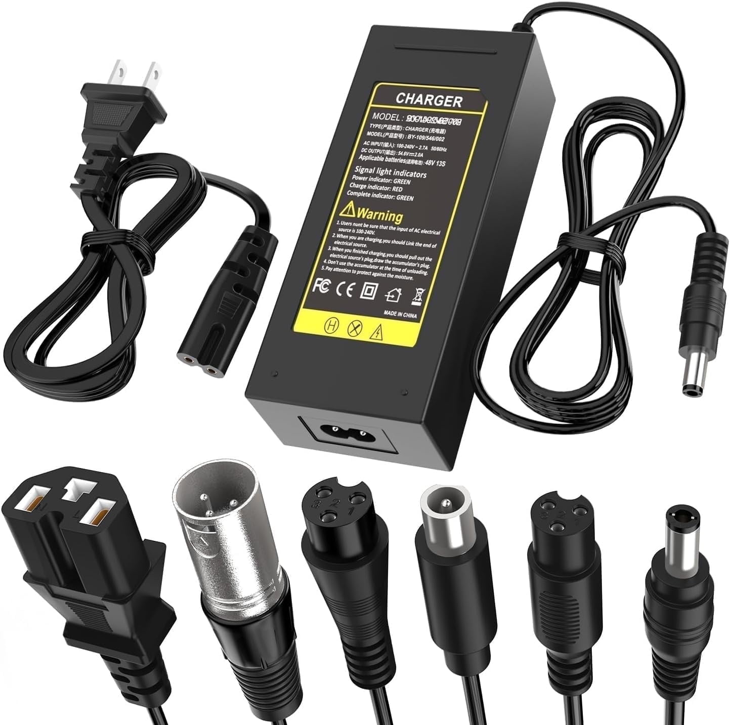 54.6V 2A Fast Charger 7 in 1 Plugs Universal for 48V 13S Lithium Batteries, Pinkind 48V Li-ion Battery Charger Replacement for Razor