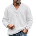 thumbnail image 3 of Sweaters for Men Zaewscy Men's V‑Neck Cable Knit Sweater Long Sleeve Loose Casual Pullover Jumper White M, 3 of 9