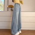 thumbnail image 6 of EnJoCho Teen Girls Jeans Straight Wide Leg Soli𝖽 Tone Elastic Waist Loose Denim Pants Stretch Trousers For Spring Autumn Back-to-School Outdoor Everyday Streetwear Casual Bottoms, 6 of 8