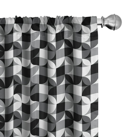 Ambesonne Black and Grey Curtains, Greyscale Circle, Pair of 28"x63", Black Grey White