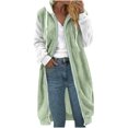 thumbnail image 2 of Womens Long Jacket Trendy Color-blocking Plus Size Fleece Long Sleeve Hooded Outerwear Fall Winter Thick Warm Soft Lightweight Casual Comfortable Plush Coat, 2 of 4