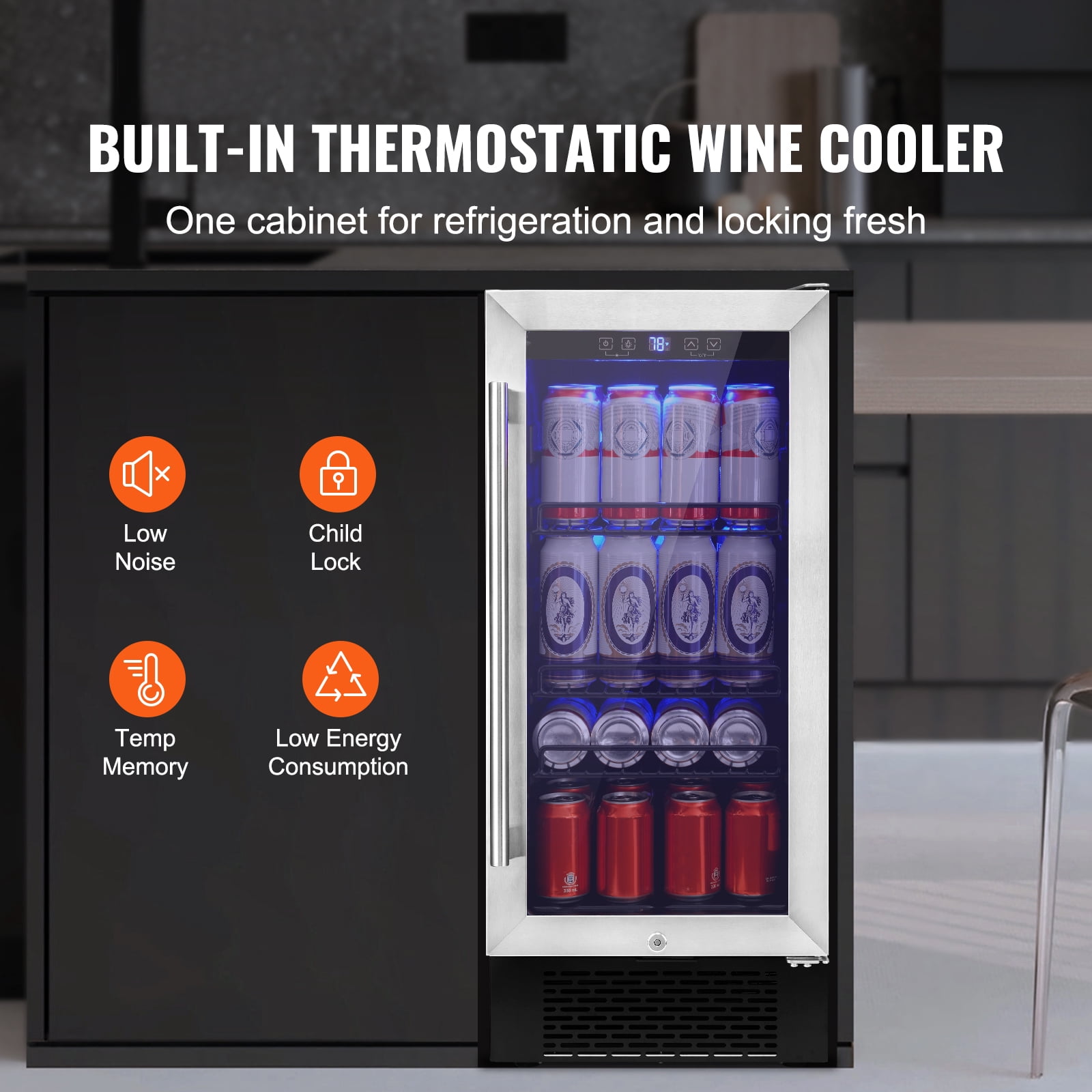 KFFKFF 98 Bottle Wine Fridge Stainless Steel Wine Cooler with Lock and LED Light