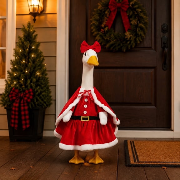 SUORE Christmas Porch Goose Outfits, Cute Winter Porch Goose Clothes, Seasons Costumes for 23" Plastic Goose Statue Patio Yard Garden Lawn Outdoor Decors, Christmas Outdoor Decor