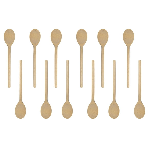 10 Inch Long Wooden Spoon Set By Bicb | Natural Beechwood Mixing Spoons For Baking Cooking & Stirring | Set Of 12 Long Wooden Spoons | Cookware Sauce Spoons | Wood Mixing Spoon Set