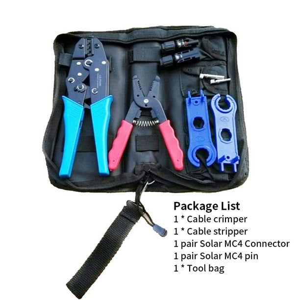 Solar MC4 Crimping Tools for Solar Panel PV Cable Include 1 Pair Solar MC4 Connector Stripper Spanner Crimper Tool Bag Assembly Wrench Tool Kit
