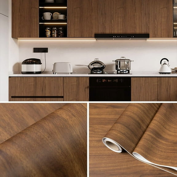 PVC Wood‑Grain Self‑Adhesive Wallpaper – Peel‑and‑Stick Waterproof Vinyl Liner Removable Easy Install Rustic Wood‑Look Roll 23.6"×118.1" for Kitchen, Furniture Wall