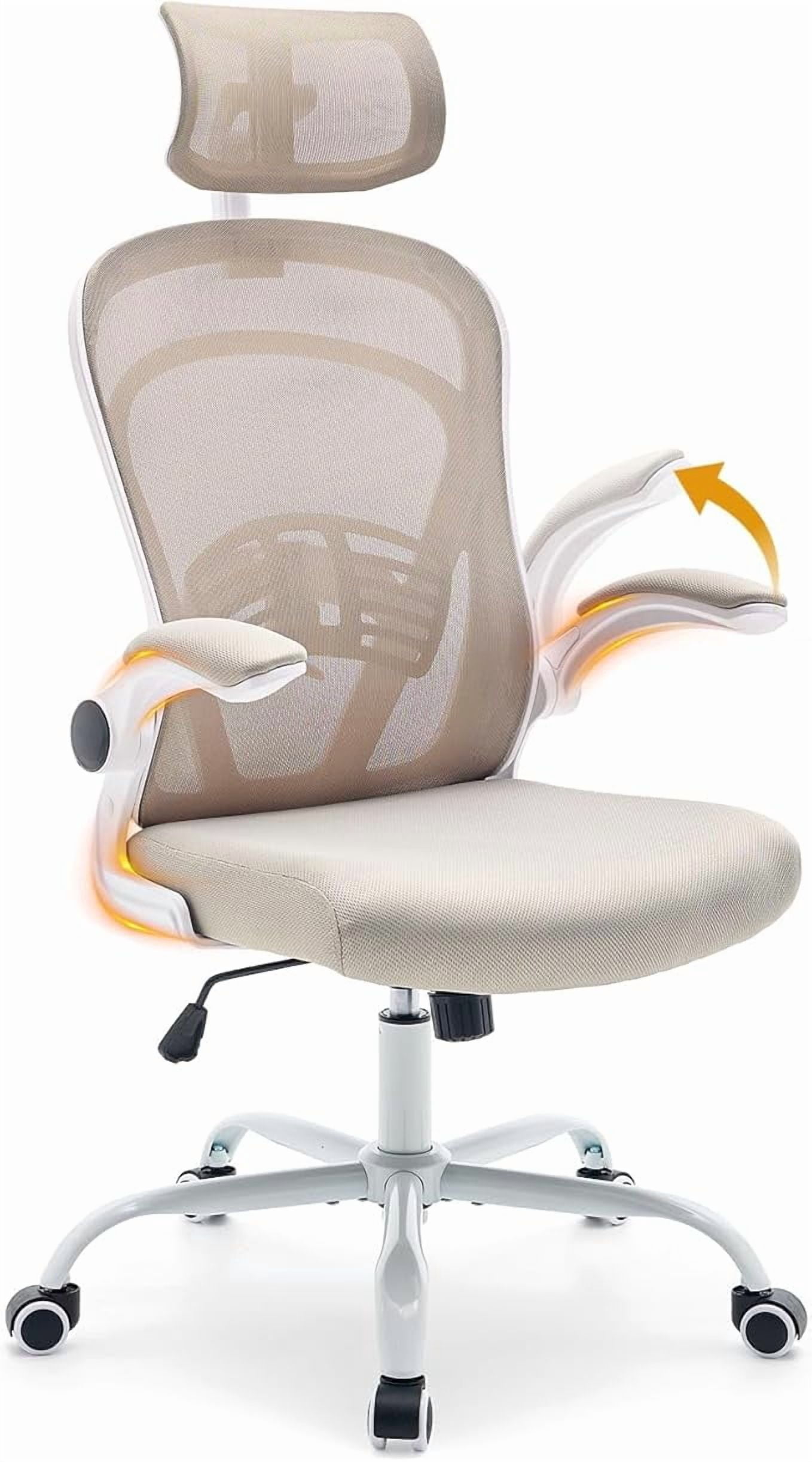 Ergonomic High-Back Mesh Office Chair – Adjustable Headrest & Flip-Up Armrests, Desk Chair with Wheels, 300 lbs Capacity for Home or Study, White