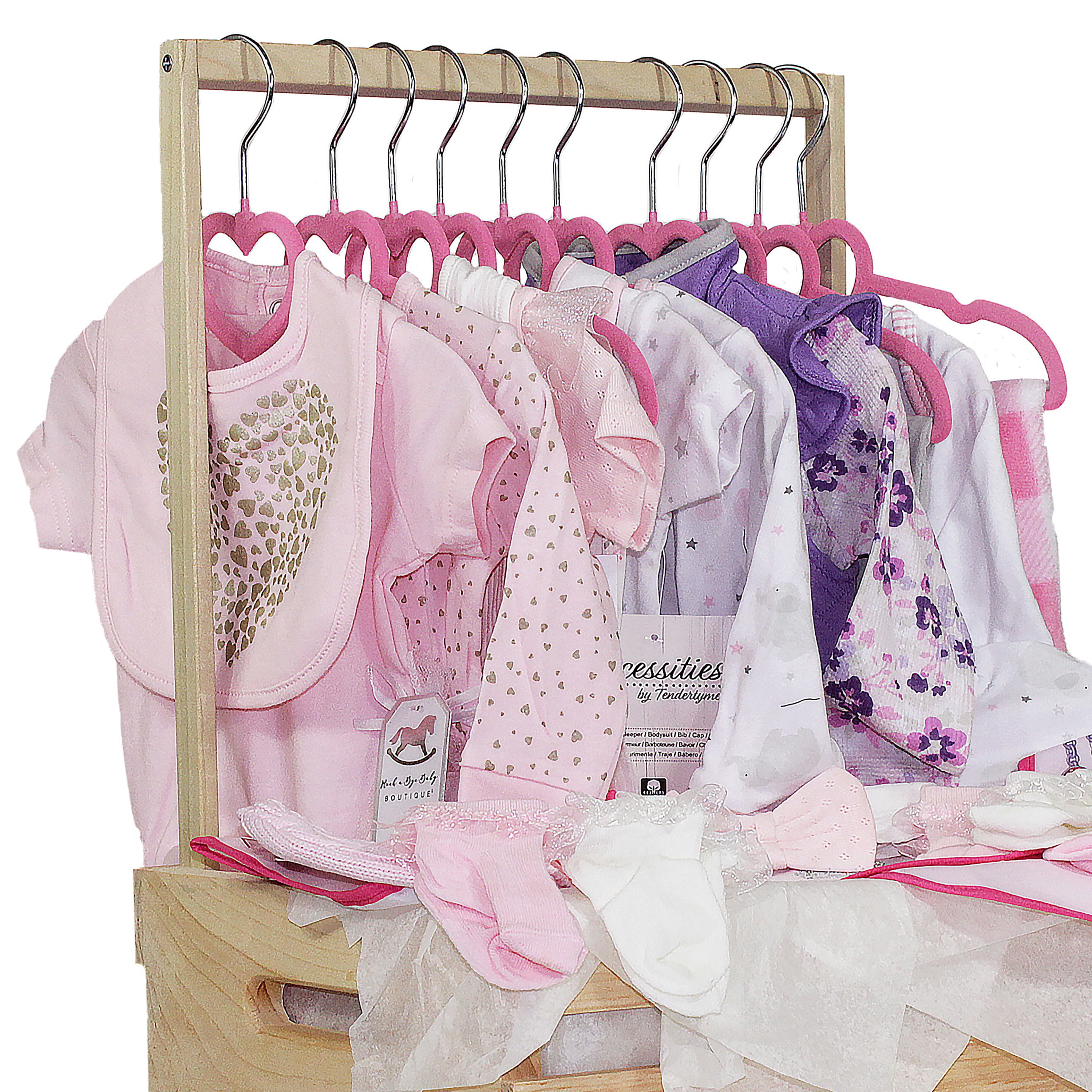 Baby Shower Wardrobe Crate & 10 Clothes Hangers Kit, Baby Shower Gift Crate, Pink