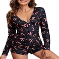 thumbnail image 3 of PENGXIANG Femmes Imprimé Pyjamas à Manches Longues Shorts Bodycon Combinaisons, 3 of 5