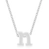 Women's Brass Rhodium Plated Finish Initial N Pendant Necklace