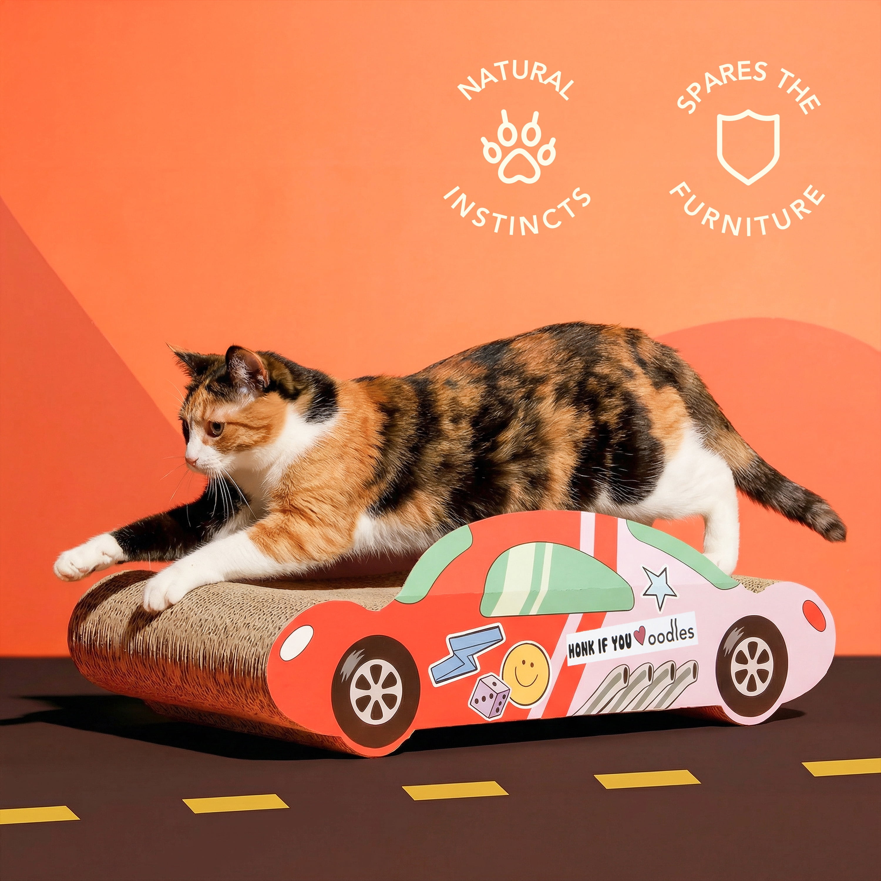 Oodles Red Hot Rod Race Car Durable Corrugated Cardboard Cat Scratching Pad, One Size