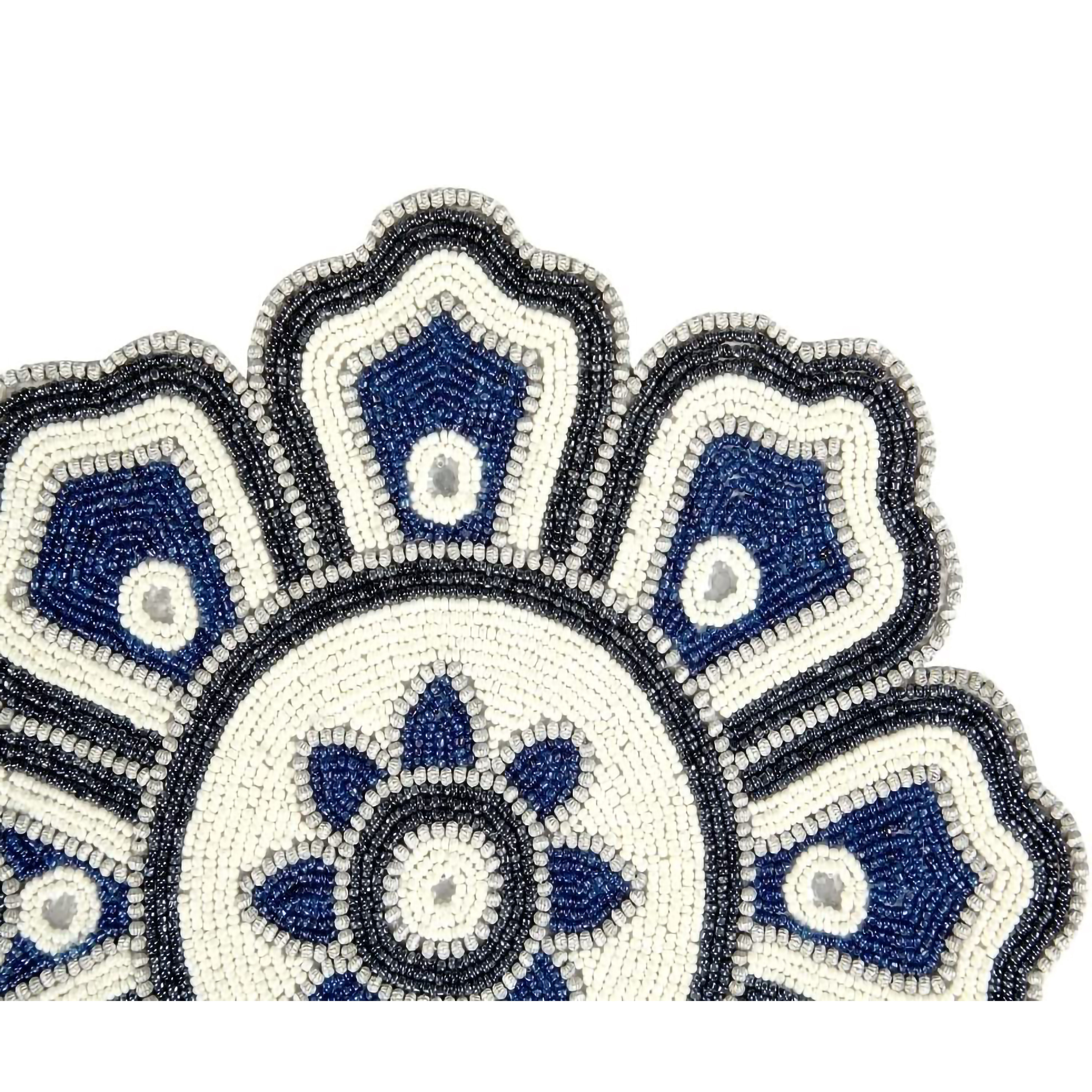 GFI LINEN CLUBS Hand Made Beaded Table Runner/ Home Decor Mat in Navy, Charcoal & Ivory Colour, 13 x 36 Inches, Pack of 1, Produced by Village Artisans in India