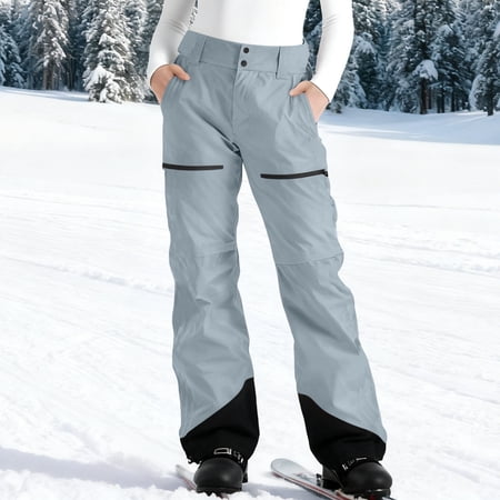 Moxiu Women s Fleece Lined Insulated Snow Pants Waterproof Colorblock Softshell Ski Snowboard Hiking Pants with Pockets Gray M