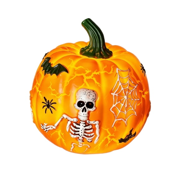 Halloween Decor Pumpkin Night Light, 15.5 x 15.5 x 15.5 Inch Resin LED Tabletop Ornament for Mantel Shelf Display, Indoor Home Seasonal Decorations Fall Accents