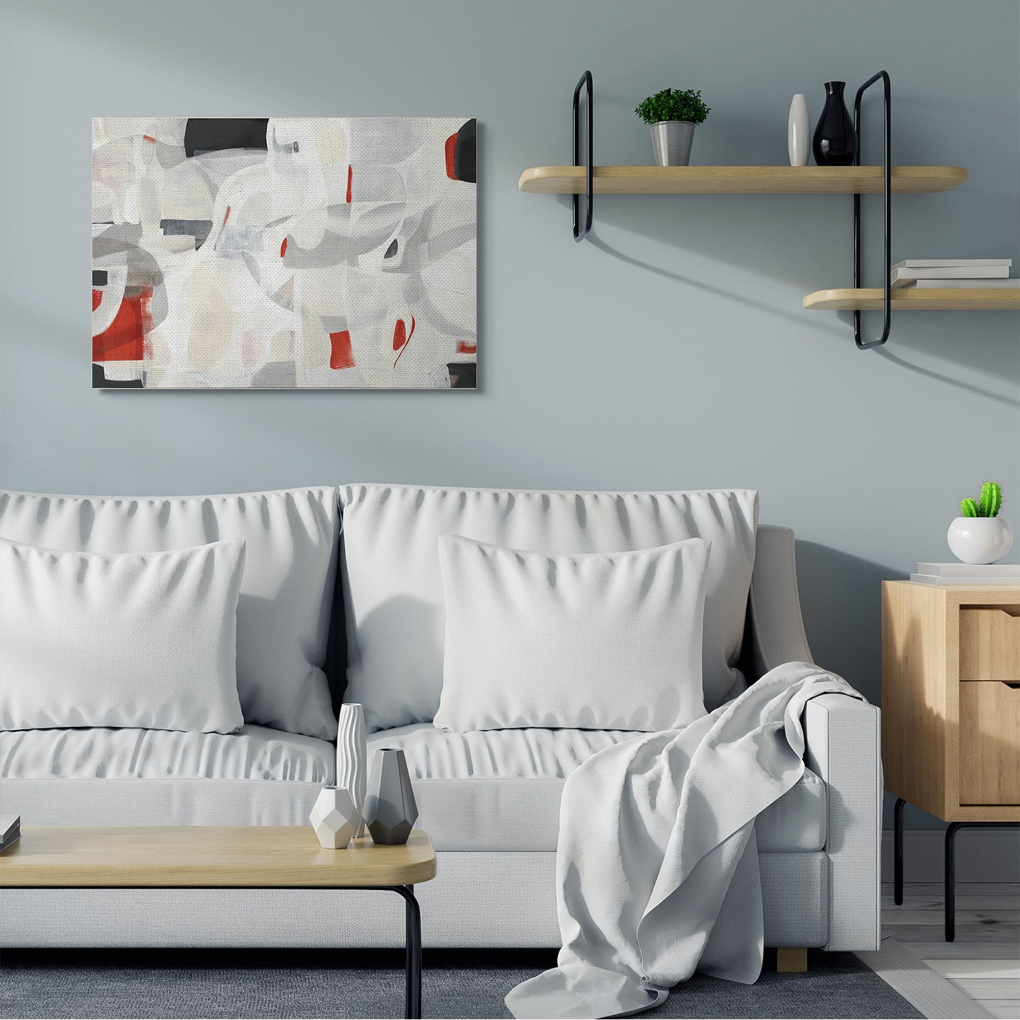 Stupell Industries Contemporary Abstract White Curves Red Highlights,24 x 30,Designed by Kippi Leonard
