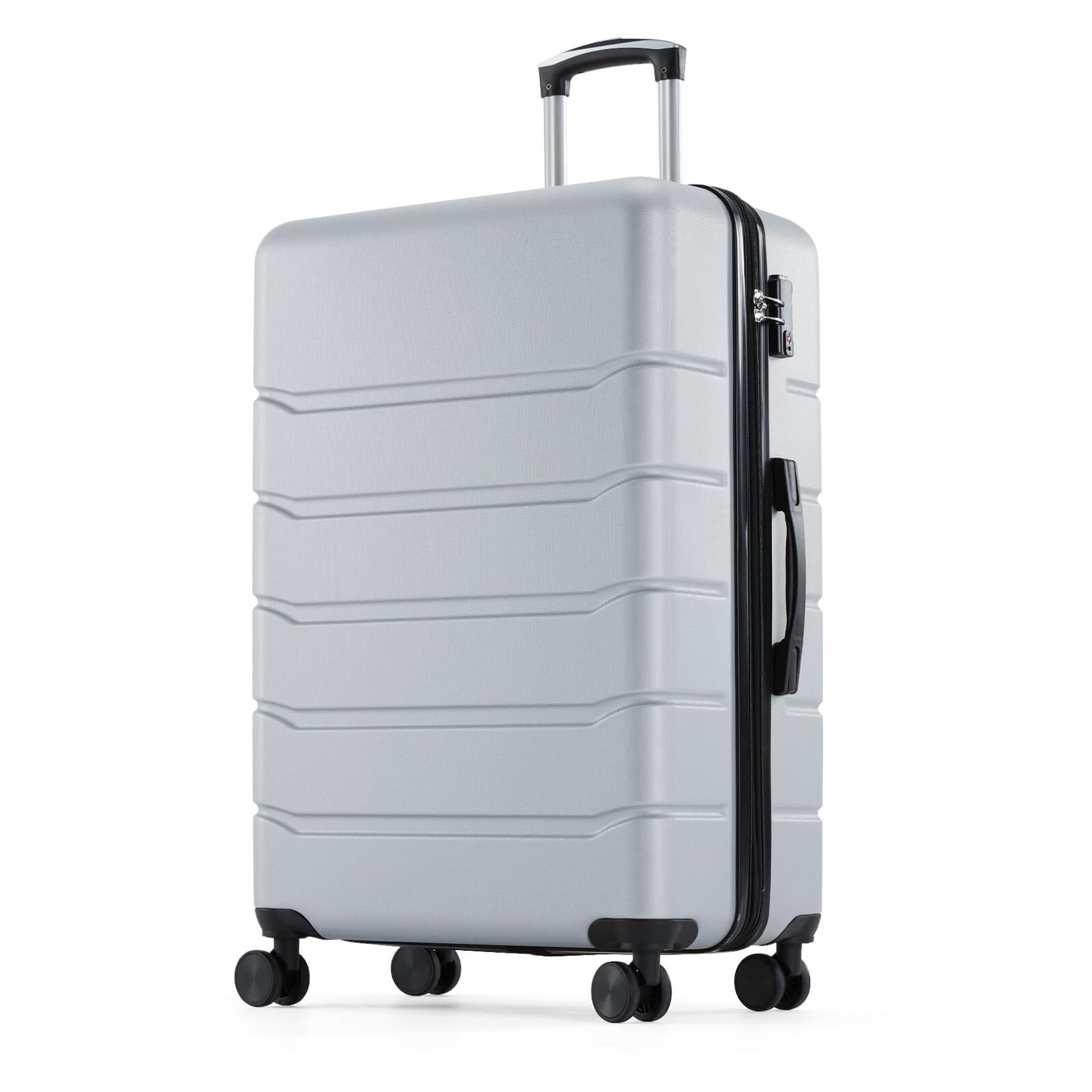 Kelno Medium Checked Luggage with Spinner Wheels ABS Hard Shell Suitcase Expandable Rolling Luggage with TSA Lock, Light Gray