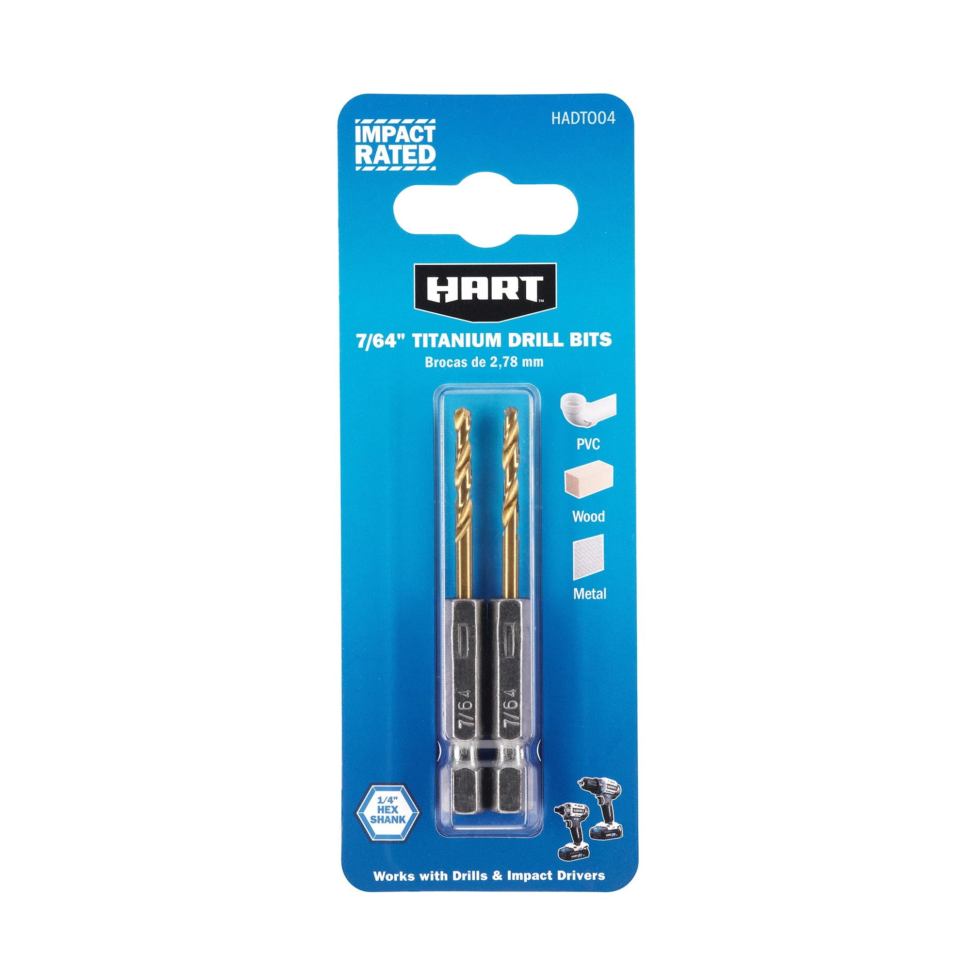 (2 pack) HART 2-Piece 7/64-inch Hex Shank Titanium Drill Bit Set