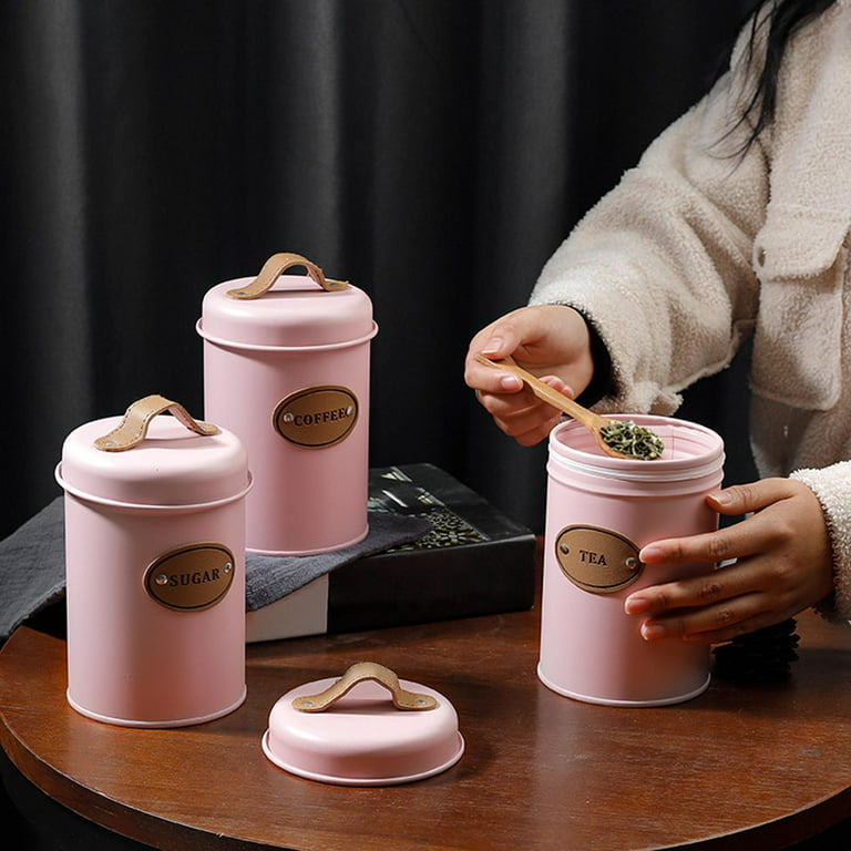 3pcs Multi-function Kitchen Container Set for Tea Airtight Lid with Pink, Size: 10x16cm