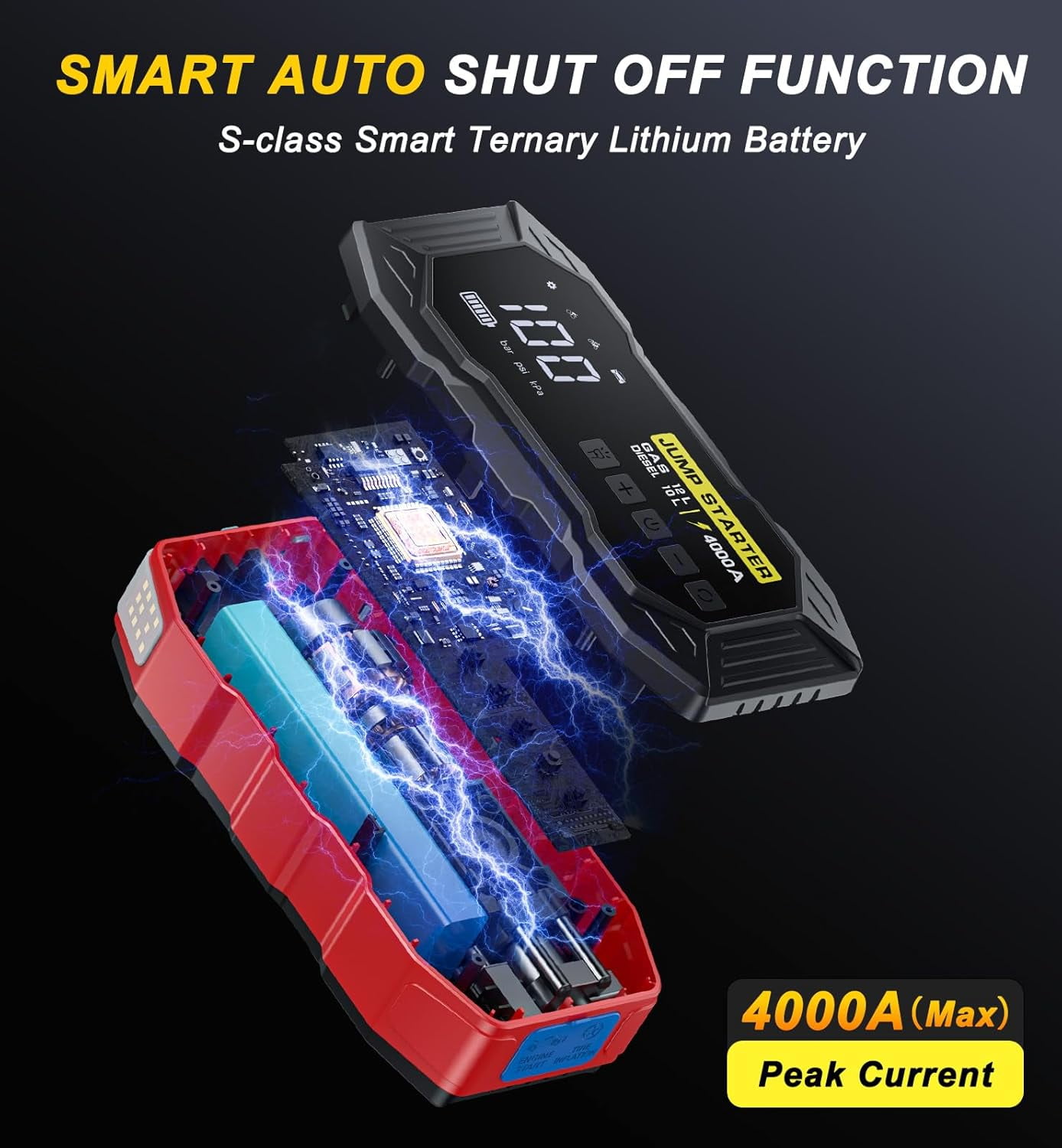 Jump Starter with Air Compressor 4000A 10000mAh 150PSI Portable Car Battery Jump Starter (All Gas/10L Diesel)