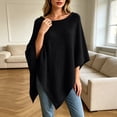thumbnail image 6 of Womens Faux Fur Knit Poncho Cape, Solid Color Asymmetric Hem Loose Shawl, Soft Cozy Transitional Season Casual Layering Outfit, 6 of 6