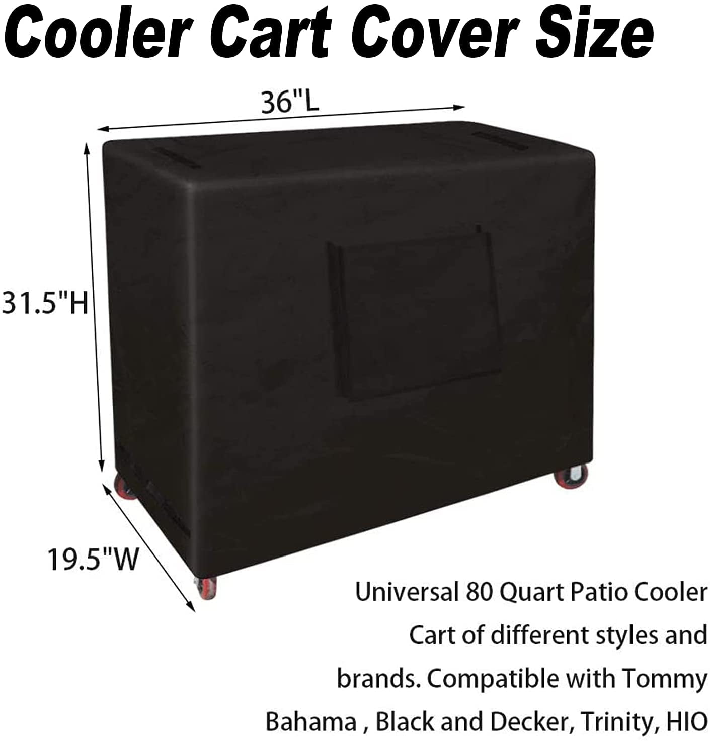 MUX Cooler Cart Cover Waterproof Black 80QT Cooler Cart Rolling Patio Ice Chest Cooler Outdoor Party Beverage/Cooler Cart