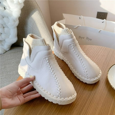 

Christmas Clearance Juebong Women s Winter Round Head Retro Wool Solid Color Soft Bottom Short Tube Warm Snow Boots