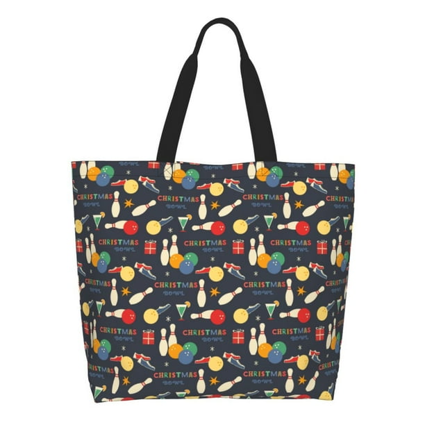 Disketp Christmas Holiday Bowling Bolsa Tote Estampada para Mujer, Bolso de Hombro y de Mano para Compras y Viajes