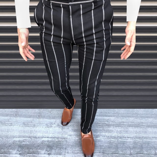 RKSTN Pants for Men Fall Striped Business Straight Pants Loose Trousers Straight Leg Pants
