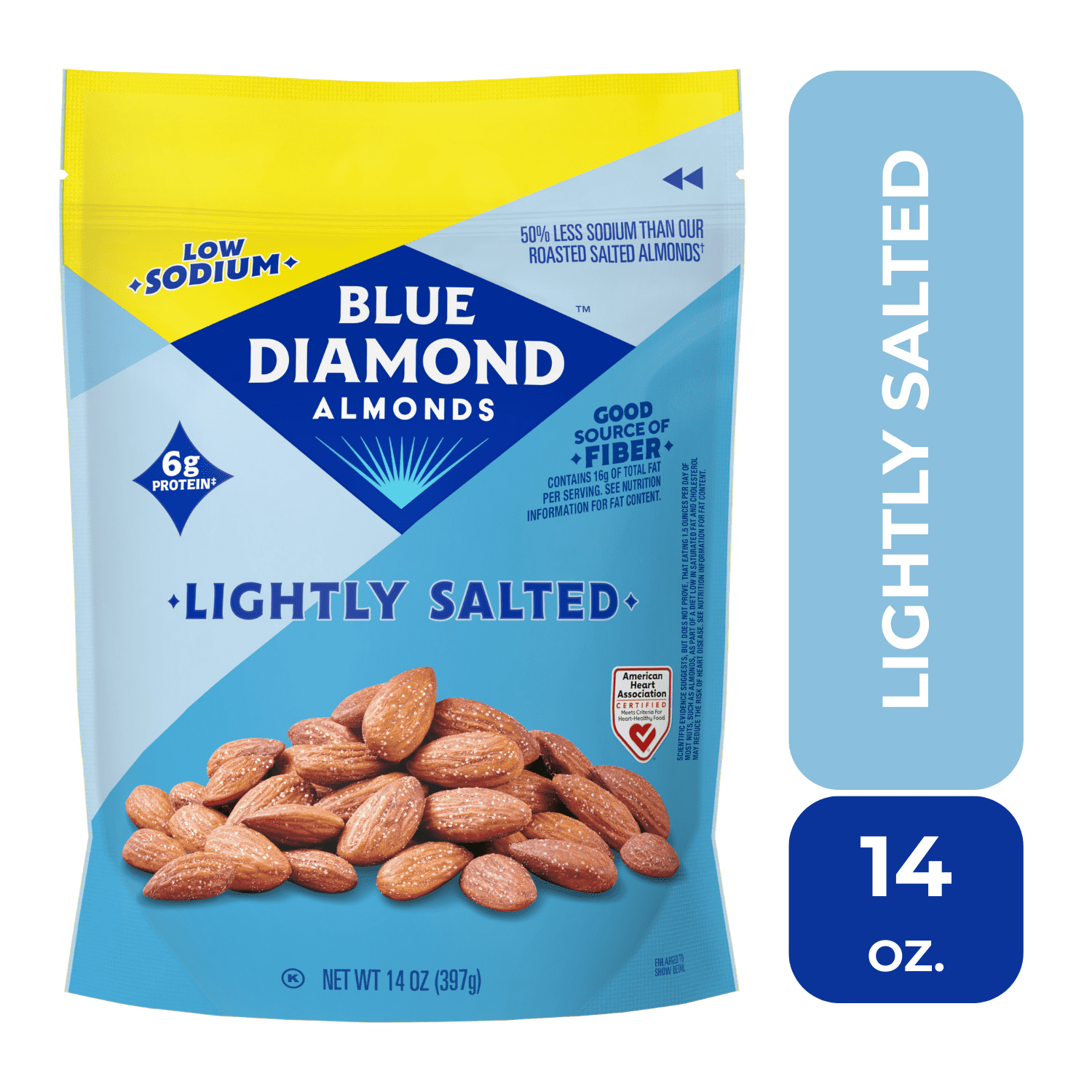 (6 pack) Blue Diamond Almonds, Lightly Salted Low Sodium Snack Nuts For Gluten Free Snacking, 14 oz.