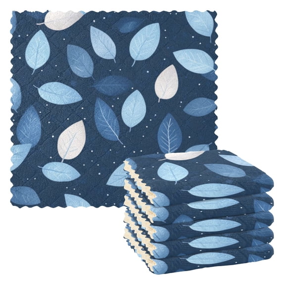 6 Pieces of Kitchen Towels 11x11Inch Kitchen Dish Cloths Kitchen Dish Towels Reuseable Cleaning Cloths Dark Blue Leaves