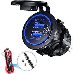 Motocycle USB Chargeur de voiture, 12/24V Adaptateur de prise double USB/QC3.0 étanche, Chargeur avec interrupteur, Convient pour bateau, Remorque, Voiture, Bus