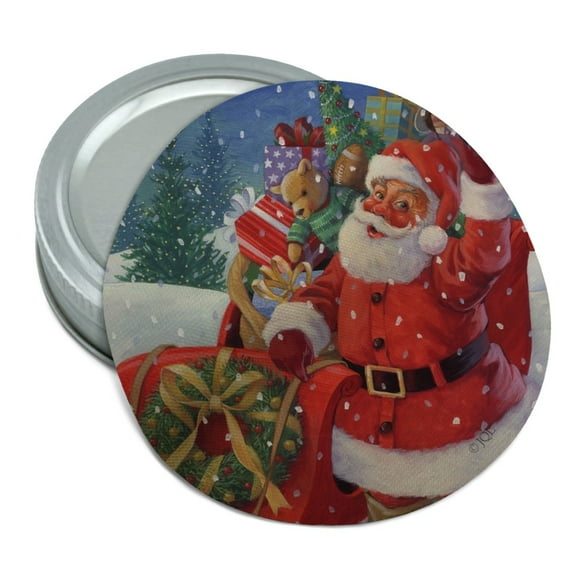 Christmas Holiday Santa Sleigh Ready to Go Round Rubber Non-Slip Jar Gripper Lid Opener