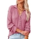 thumbnail image 2 of Camisa de punto con cuello en V para mujer, blusa informal de manga larga con cuello vuelto, Top rosa M, 2 of 6