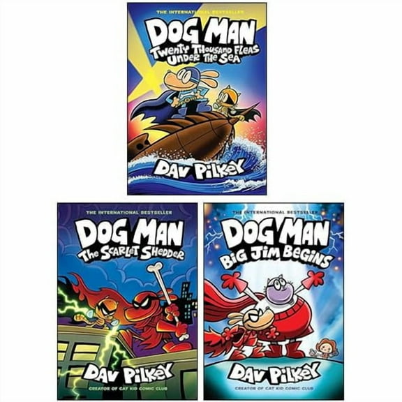Dog Man 3 Books Collection Set By Dav Pilkey (Twenty Thousand Fleas Under the Sea, The Scarlet Shedder & Big Jim Begins)