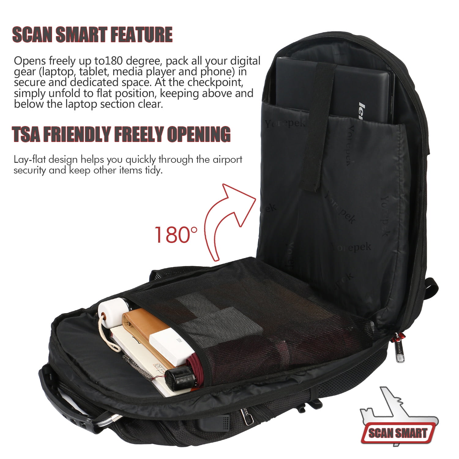 Yorepek Extra Large Backpack,TSA Friendly Durable Travel Computer Backpack USB