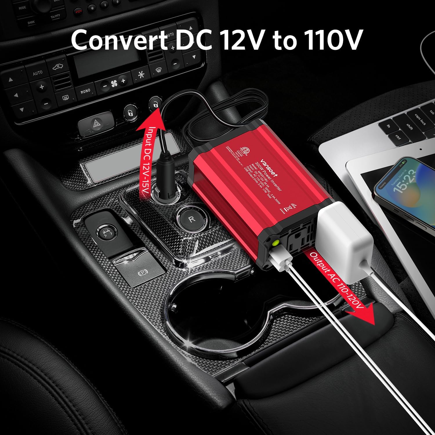BESTEK 300W Car Power Inverter, DC 12V to 110V Car Inverter with 2 AC Outlets and 3.4A Dual USB Ports