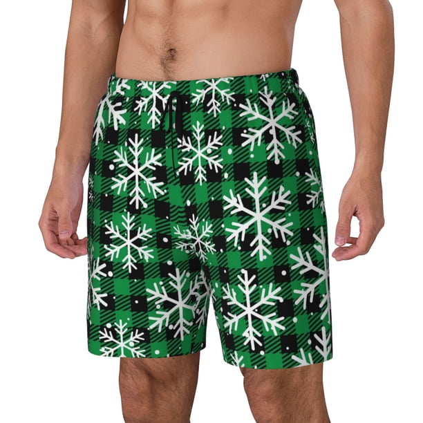Balery Christmas Pattern At Buffalo Plaid Bañador para hombre, shorts de playa de secado rápido con entrepierna y forro de compresión-Medium
